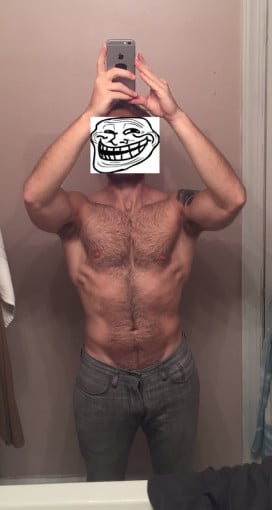 A progress pic of a 5'7" man showing a snapshot of 154 pounds at a height of 5'7