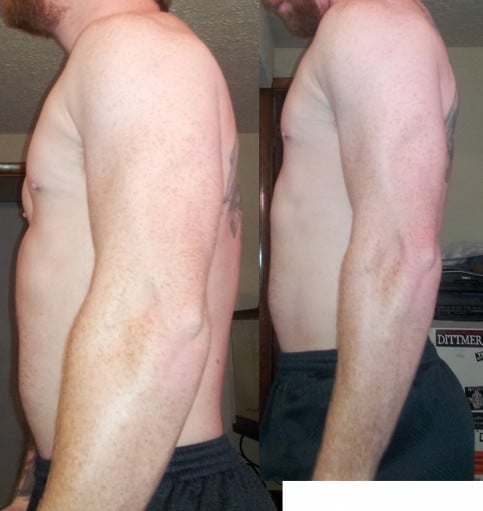 A before and after photo of a 6'0" male showing a weight gain from 162 pounds to 181 pounds. A total gain of 19 pounds.