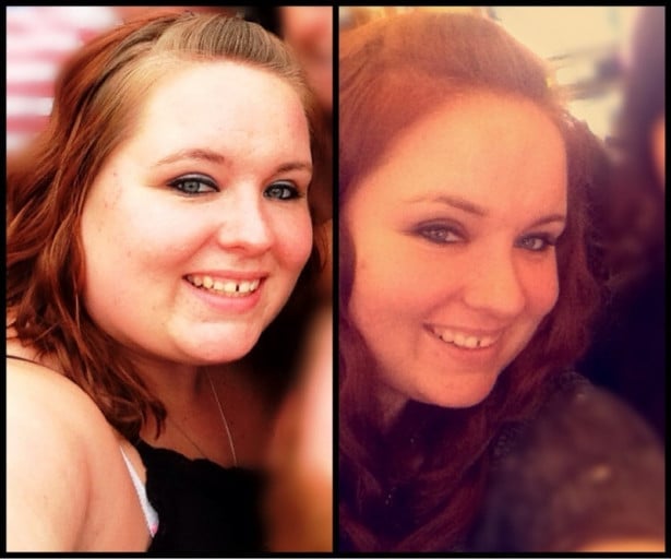 A picture of a 5'3" female showing a weight loss from 250 pounds to 200 pounds. A net loss of 50 pounds.