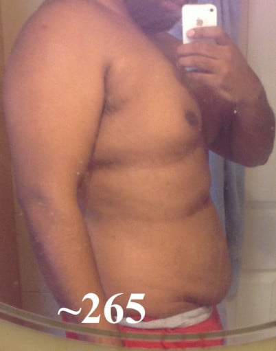 A picture of a 6'2" male showing a weight cut from 285 pounds to 240 pounds. A net loss of 45 pounds.
