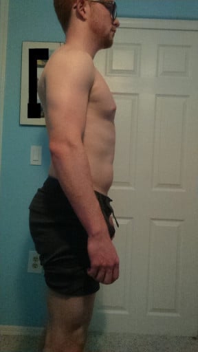 A before and after photo of a 5'7" male showing a snapshot of 160 pounds at a height of 5'7