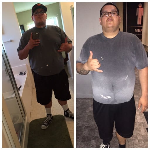A before and after photo of a 5'11" male showing a weight reduction from 337 pounds to 317 pounds. A total loss of 20 pounds.