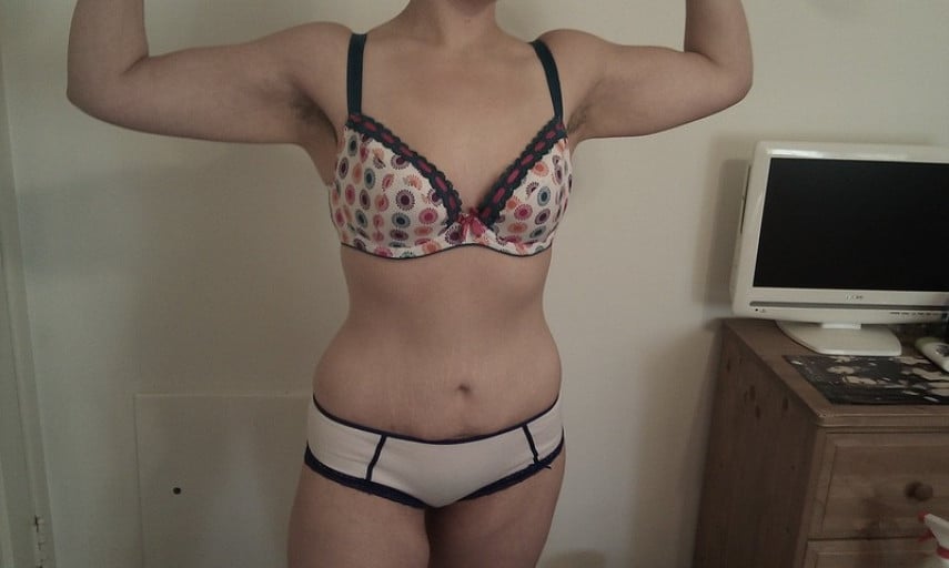 A progress pic of a 5'6" woman showing a snapshot of 145 pounds at a height of 5'6