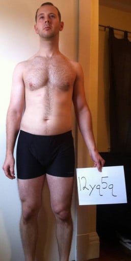 A before and after photo of a 5'9" male showing a snapshot of 162 pounds at a height of 5'9