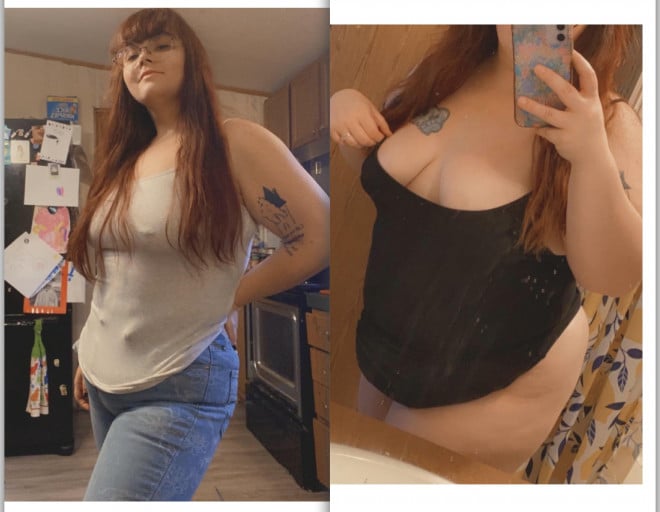 91 lbs Weight Loss Before and After 5'4 Female 280 lbs to 189 lbs