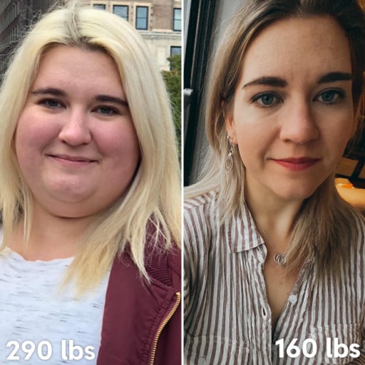 5 feet 4 Female Before and After 130 lbs Weight Loss 290 lbs to 160 lbs