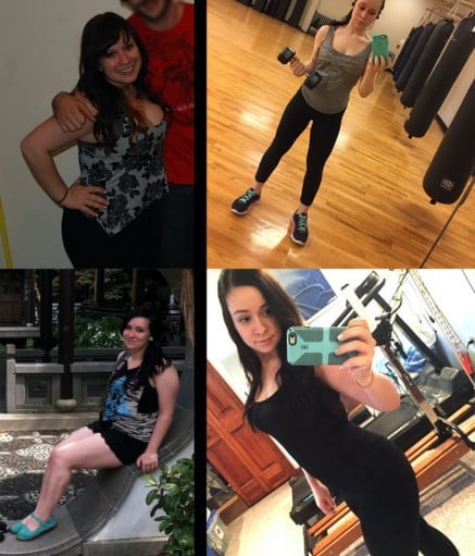 Before and After 20 lbs Fat Loss 4'11 Female 130 lbs to 110 lbs