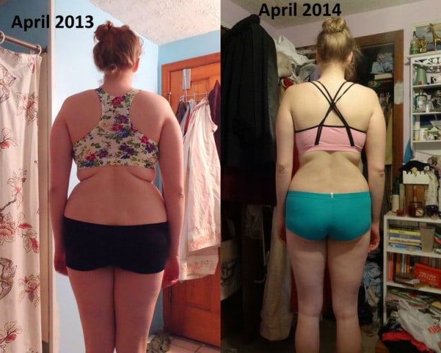 A progress pic of a 6'1" woman showing a weight cut from 217 pounds to 182 pounds. A net loss of 35 pounds.