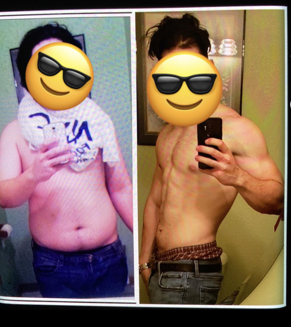 Before and After 120 lbs Fat Loss 5 foot 11 Male 300 lbs to 180 lbs