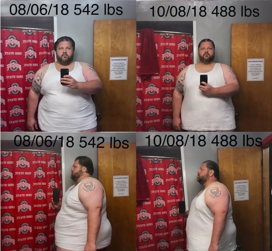 Before and After 54 lbs Weight Loss 6 feet 1 Male 542 lbs to 488 lbs
