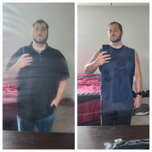 A picture of a 6'1" male showing a weight loss from 329 pounds to 262 pounds. A respectable loss of 67 pounds.