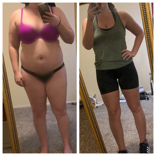 Before and After 45 lbs Weight Loss 5 foot 1 Female 185 lbs to 140 lbs