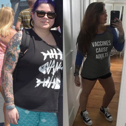 5 foot 1 Female Progress Pics of 40 lbs Fat Loss 173 lbs to 133 lbs