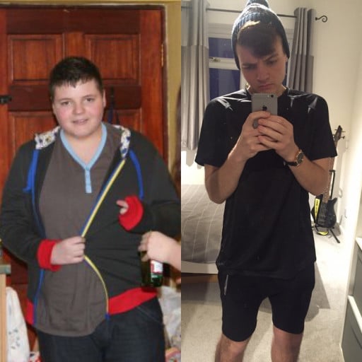 A picture of a 5'9" male showing a weight loss from 210 pounds to 150 pounds. A respectable loss of 60 pounds.