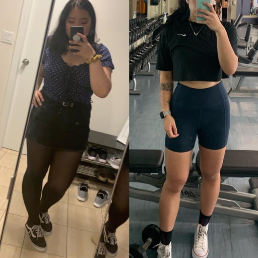 5 feet 7 Female Progress Pics of 64 lbs Weight Loss 219 lbs to 155 lbs