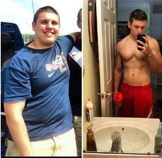 A photo of a 5'10" man showing a weight cut from 240 pounds to 180 pounds. A total loss of 60 pounds.