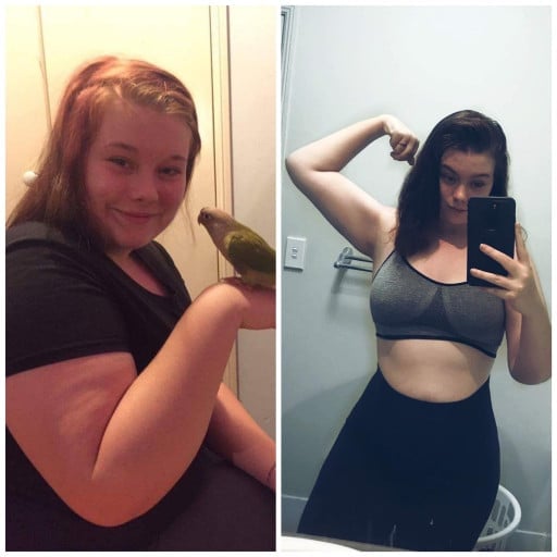 5 feet 7 Female Before and After 84 lbs Fat Loss 260 lbs to 176 lbs
