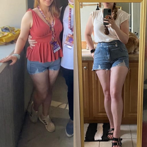 5 feet 7 Female 52 lbs Weight Loss Before and After 220 lbs to 168 lbs