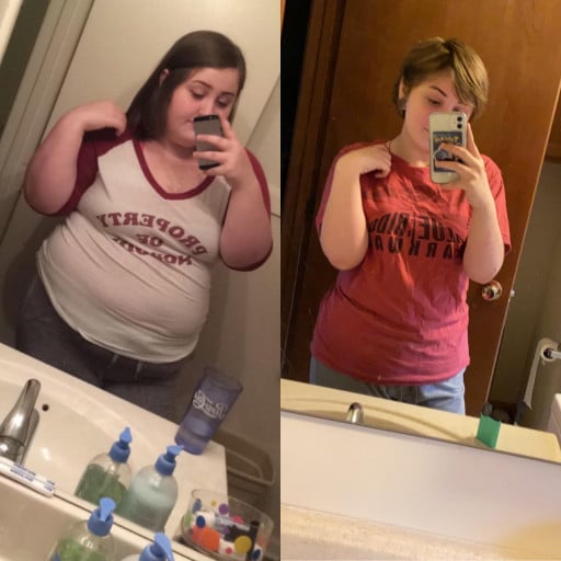 5 foot 6 Female 145 lbs Fat Loss Before and After 335 lbs to 190 lbs