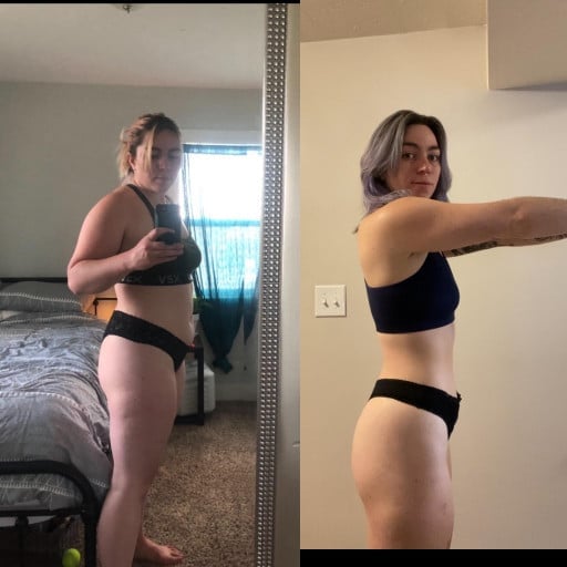 Before and After 50 lbs Weight Loss 5'6 Female 200 lbs to 150 lbs
