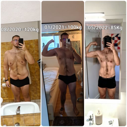 6 foot Male Before and After 45 lbs Fat Loss 265 lbs to 220 lbs