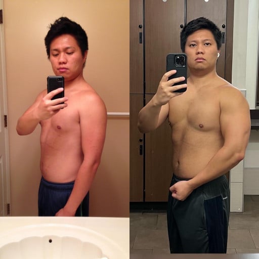 5'6 Male Progress Pics of 25 lbs Weight Gain 140 lbs to 165 lbs