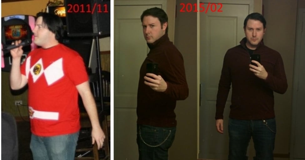 A progress pic of a 6'1" man showing a fat loss from 245 pounds to 195 pounds. A respectable loss of 50 pounds.
