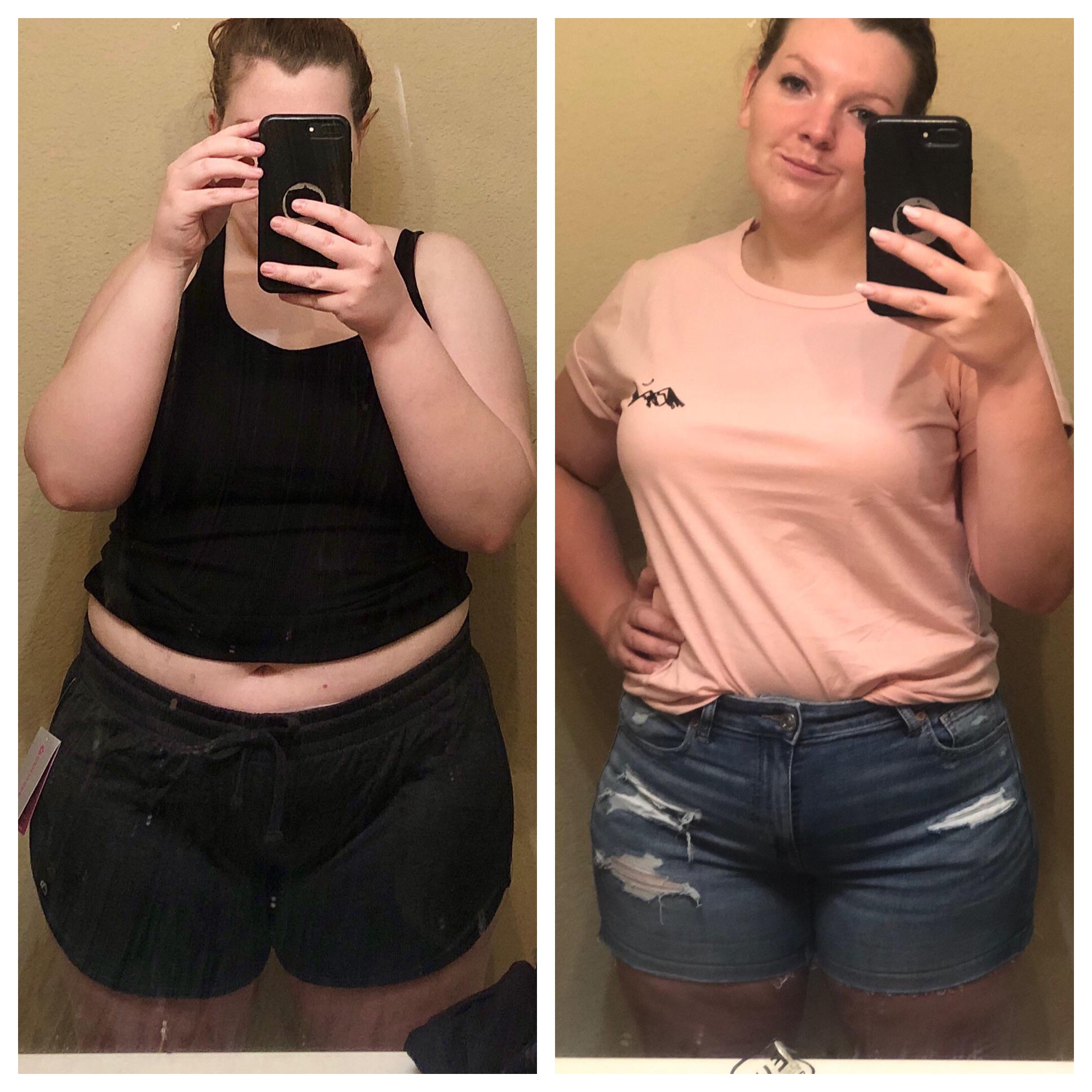 Before and After 35 lbs Weight Loss 5'5 Female 220 lbs to 185 lbs