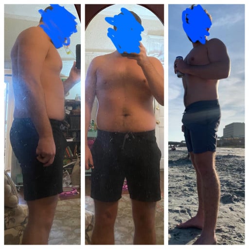 A before and after photo of a 5'11" male showing a weight bulk from 210 pounds to 218 pounds. A respectable gain of 8 pounds.