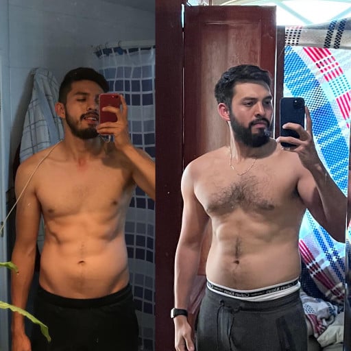 5'11 Male 23 lbs Muscle Gain Before and After 155 lbs to 178 lbs