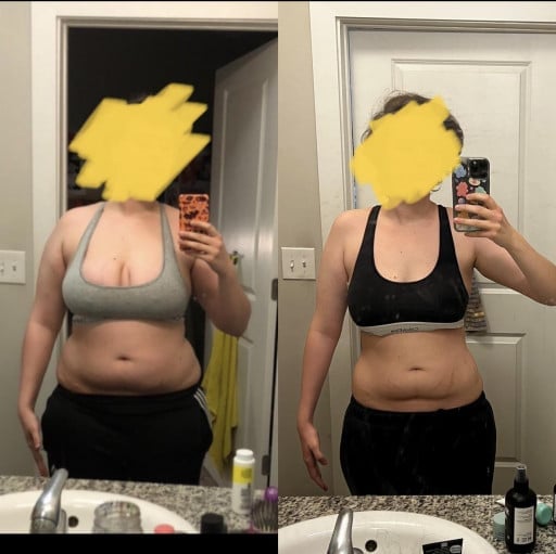 Before and After 40 lbs Fat Loss 5'6 Female 188 lbs to 148 lbs