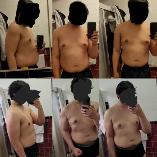 A progress pic of a 6'2" man showing a fat loss from 260 pounds to 240 pounds. A total loss of 20 pounds.