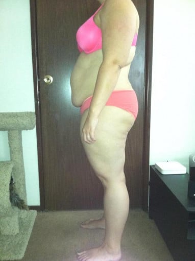 A photo of a 5'7" woman showing a snapshot of 240 pounds at a height of 5'7