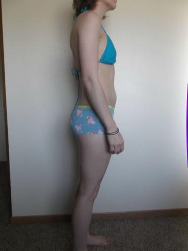 A before and after photo of a 5'5" female showing a snapshot of 118 pounds at a height of 5'5