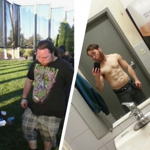 A picture of a 5'6" male showing a weight loss from 235 pounds to 163 pounds. A respectable loss of 72 pounds.