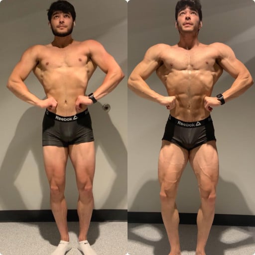 A progress pic of a 5'10" man showing a fat loss from 170 pounds to 165 pounds. A respectable loss of 5 pounds.