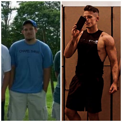 A photo of a 6'0" man showing a weight cut from 255 pounds to 185 pounds. A respectable loss of 70 pounds.