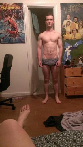 A photo of a 5'7" man showing a snapshot of 143 pounds at a height of 5'7