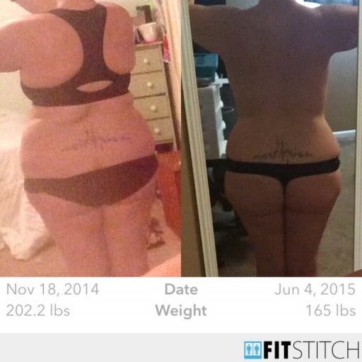 5 feet 1 Female 38 lbs Weight Loss Before and After 202 lbs to 164 lbs