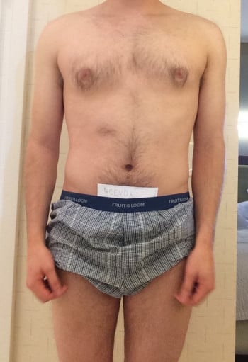 A progress pic of a 5'8" man showing a snapshot of 165 pounds at a height of 5'8