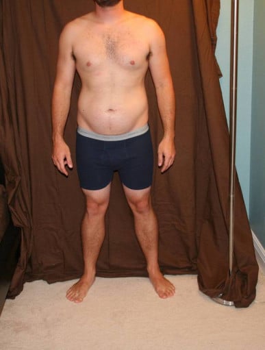 A before and after photo of a 5'8" male showing a snapshot of 175 pounds at a height of 5'8