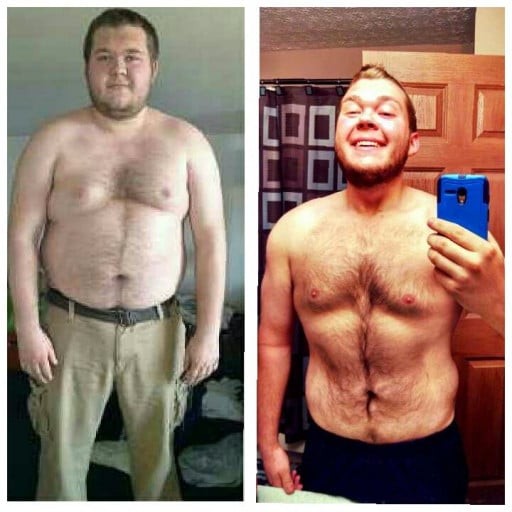 A progress pic of a 5'11" man showing a weight cut from 293 pounds to 224 pounds. A net loss of 69 pounds.