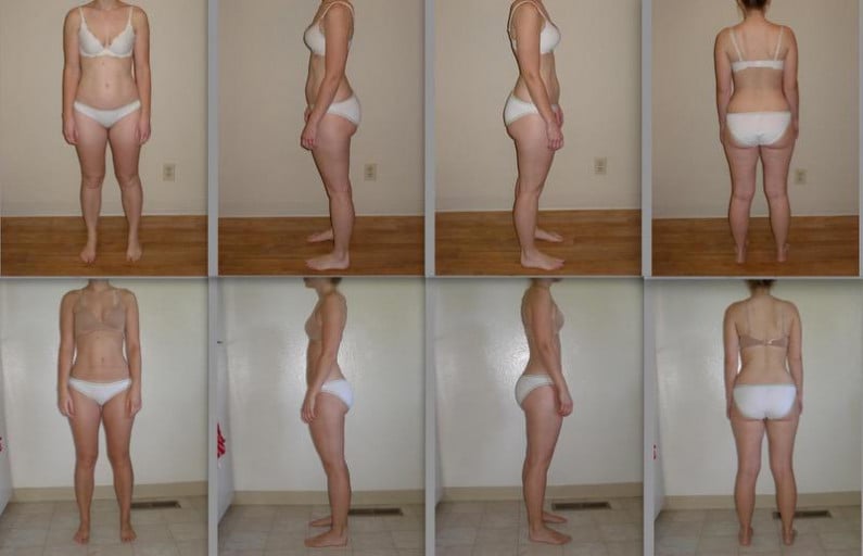 A photo of a 5'2" woman showing a snapshot of 116 pounds at a height of 5'2