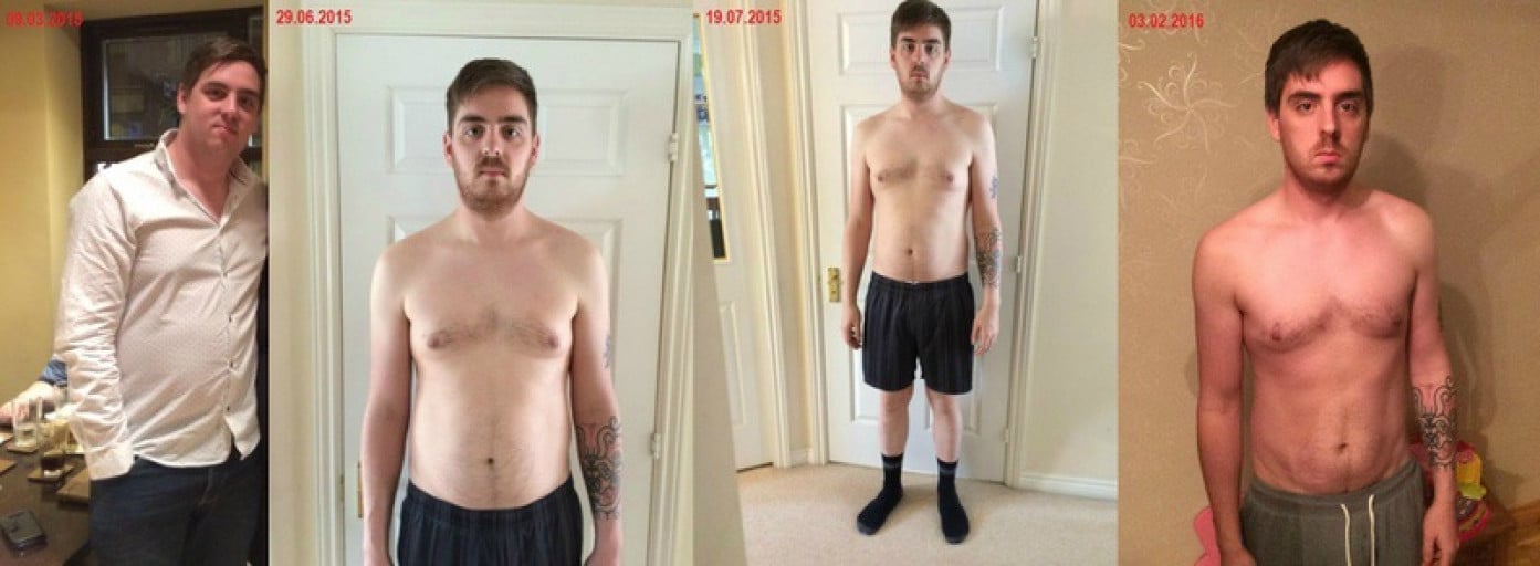 A before and after photo of a 6'2" male showing a weight reduction from 240 pounds to 199 pounds. A total loss of 41 pounds.