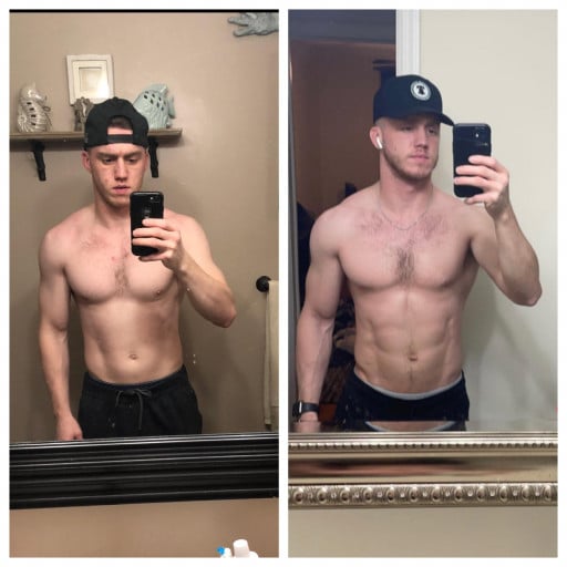 5 feet 9 Male Before and After 13 lbs Muscle Gain 143 lbs to 156 lbs