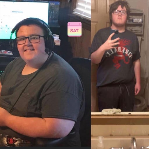 A progress pic of a 6'1" man showing a fat loss from 365 pounds to 210 pounds. A respectable loss of 155 pounds.