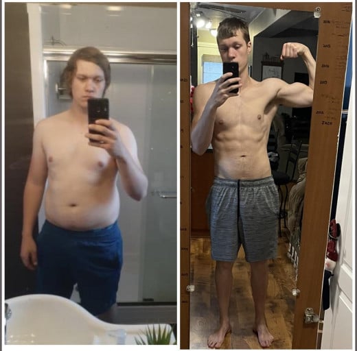 Before and After 55 lbs Fat Loss 6 feet 2 Male 240 lbs to 185 lbs