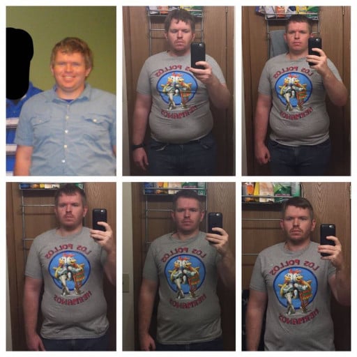 A picture of a 5'9" male showing a weight loss from 262 pounds to 212 pounds. A net loss of 50 pounds.