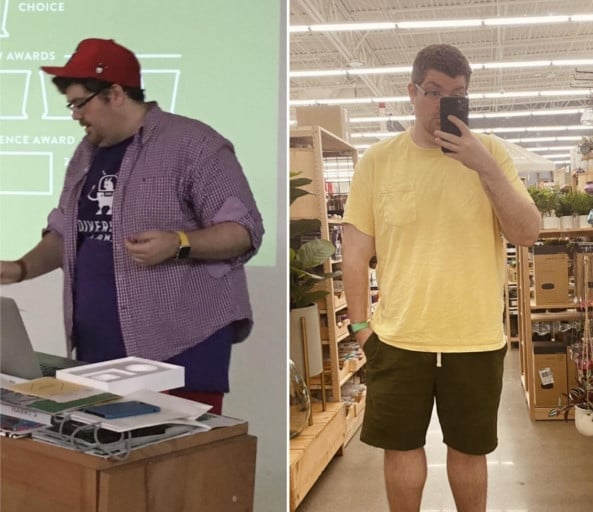 6 foot Male Before and After 80 lbs Weight Loss 340 lbs to 260 lbs