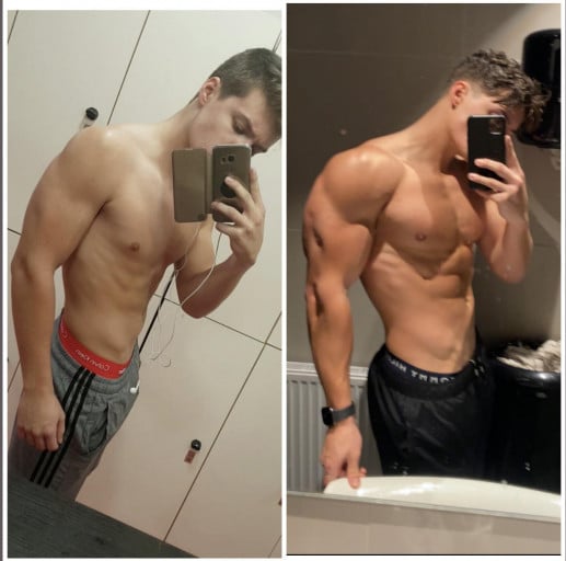 Before and After 40 lbs Weight Gain 6'1 Male 160 lbs to 200 lbs